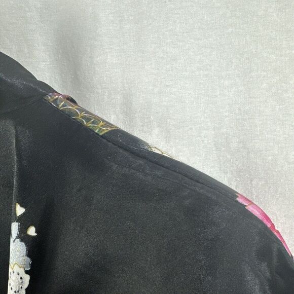 Sam Well Black Floral Peacock Belted Satin Kimono Robe Womens OSFM - Picture 13 of 14